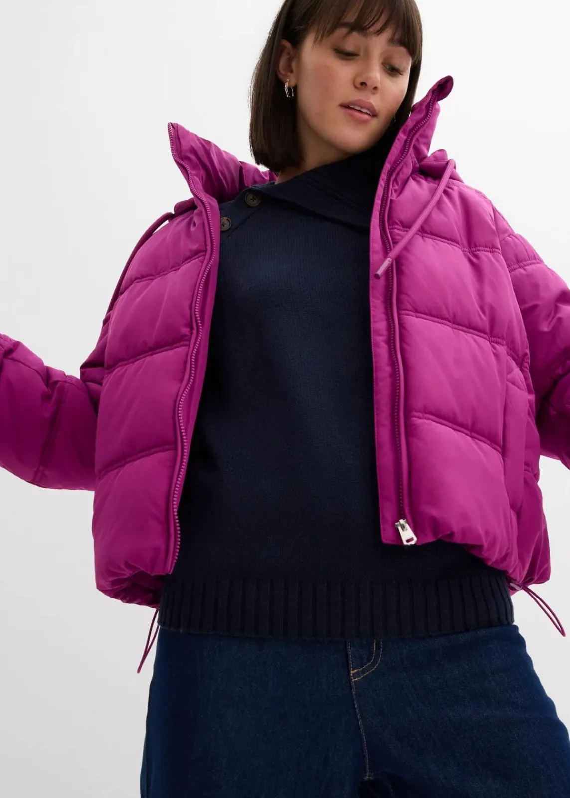 bonprix Jacken & Mäntel|Nachhaltigere Materialien^Kurze Steppjacke dunkelfuchsia