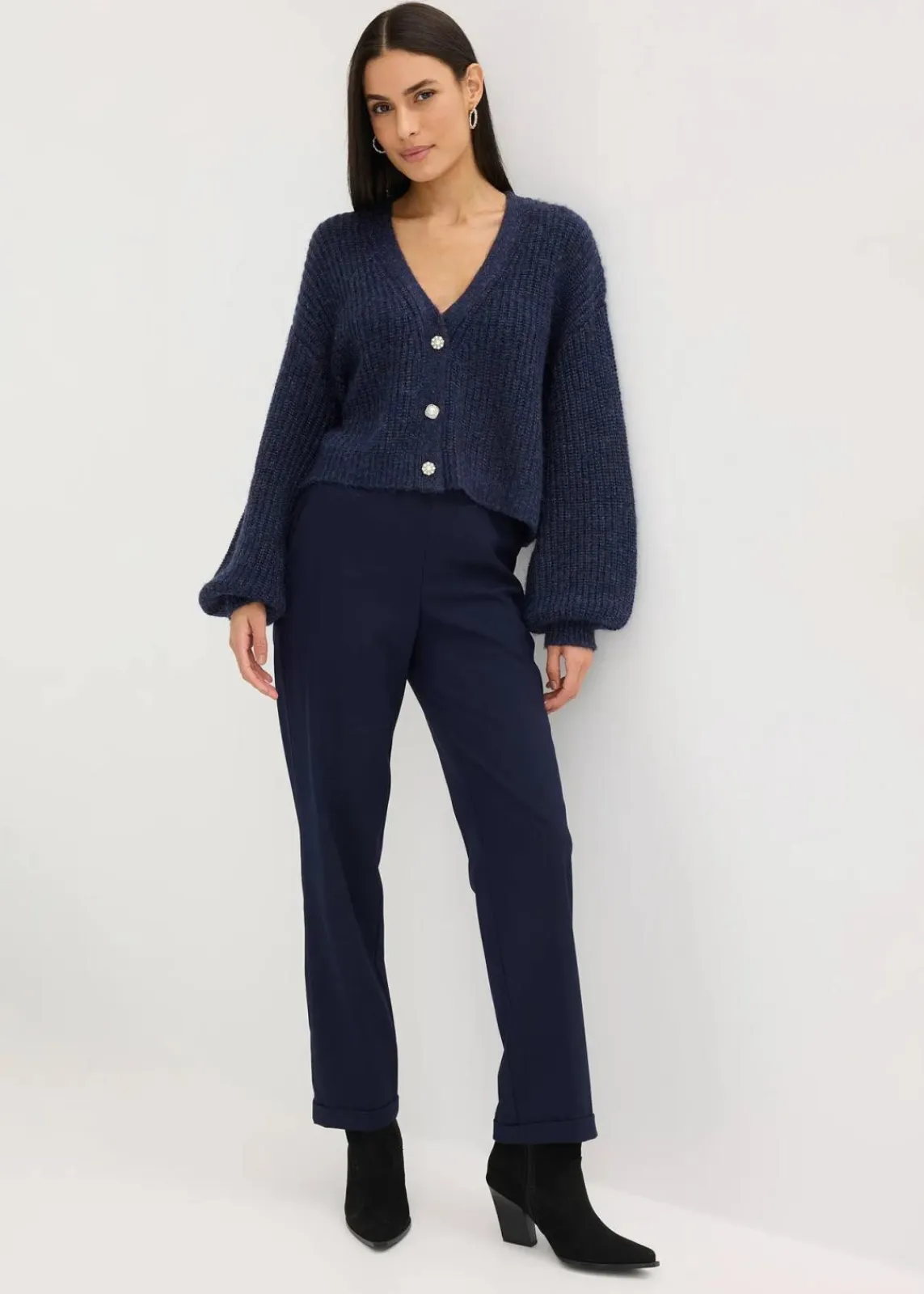 bonprix Bekleidung·Umstandsmode|Bekleidung·Jeans^Kurze Strickjacke mit Glitzergarn und Wollanteil dunkelblau meliert