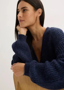 bonprix Bekleidung·Umstandsmode|Bekleidung·Jeans^Kurze Strickjacke mit Glitzergarn und Wollanteil dunkelblau meliert
