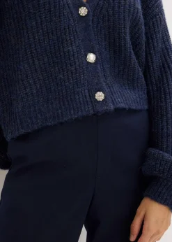 bonprix Bekleidung·Umstandsmode|Bekleidung·Jeans^Kurze Strickjacke mit Glitzergarn und Wollanteil dunkelblau meliert