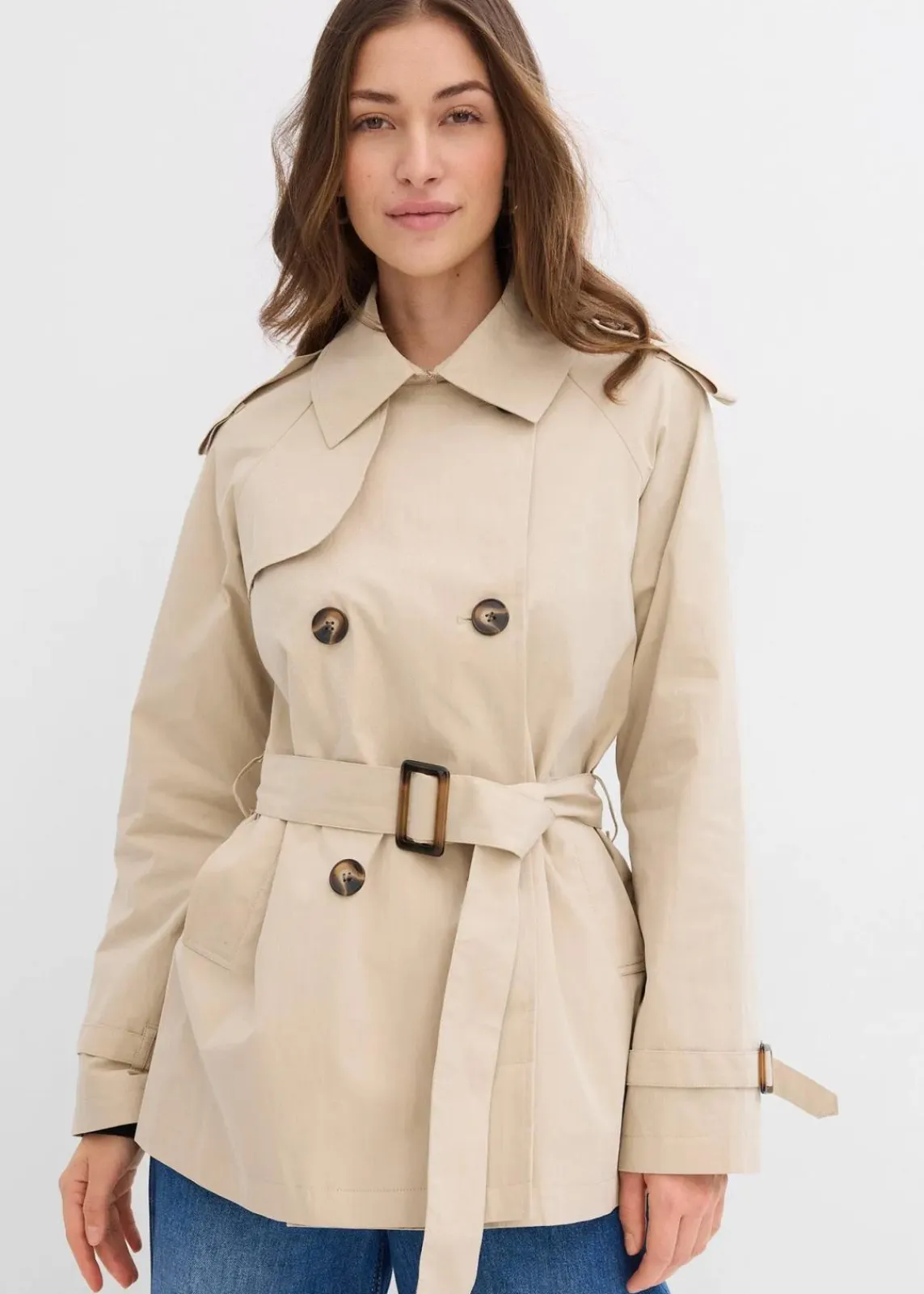 bonprix Bekleidung·Hosen|Jacken & Mäntel^Kurze Trenchjacke rauchkhaki