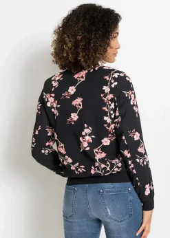 bonprix Bekleidung·Hosen|Nachhaltigere Materialien^kurzer Blouson schwarz/rosa geblümt