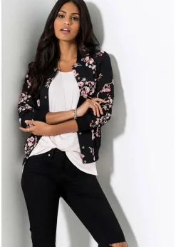 bonprix Bekleidung·Hosen|Nachhaltigere Materialien^kurzer Blouson schwarz/rosa geblümt