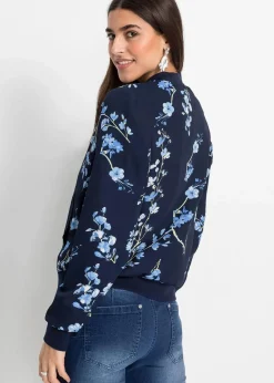 bonprix Jacken & Mäntel|Nachhaltigere Materialien^kurzer Blouson dunkelblau/hellblau geblümt