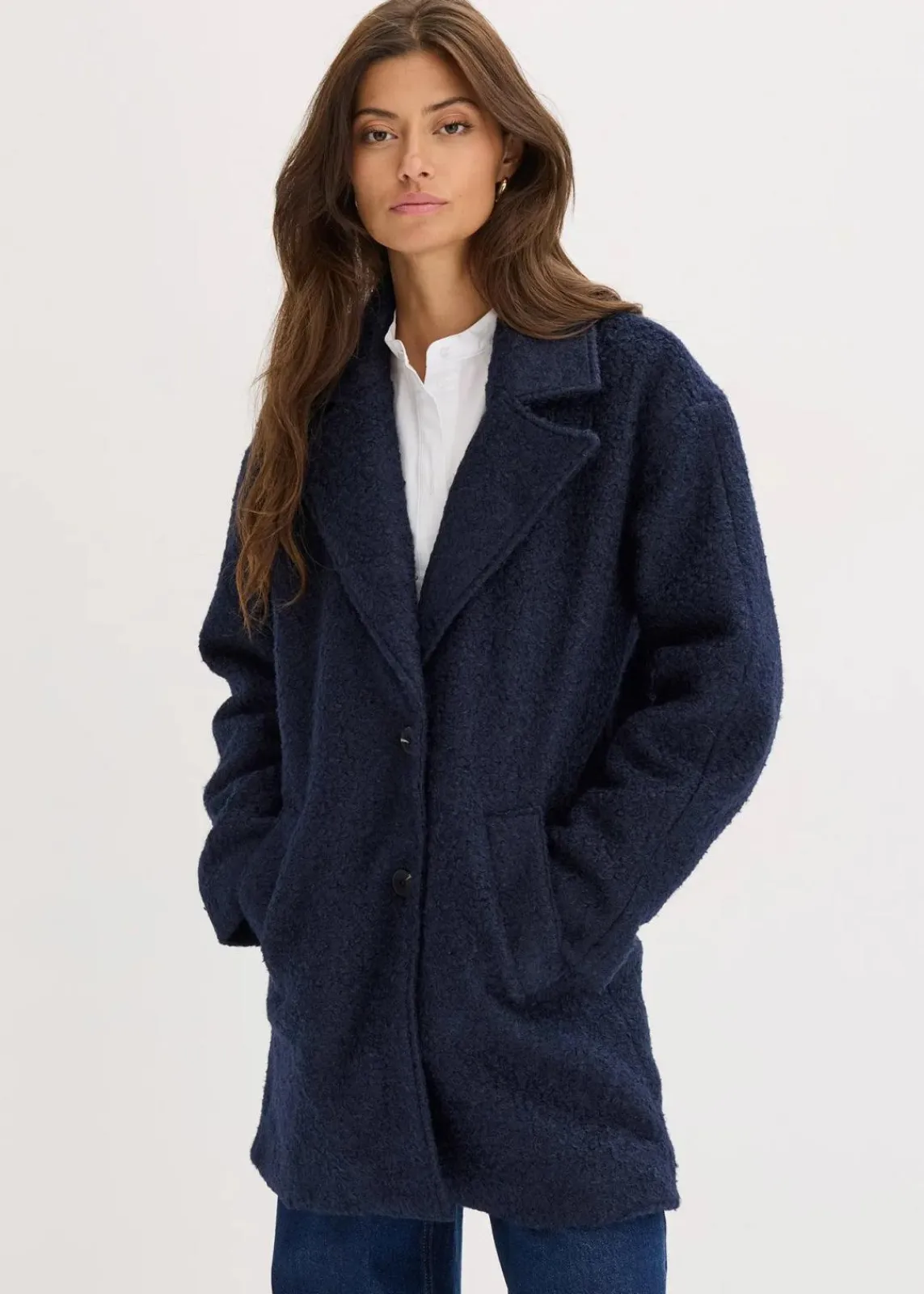 bonprix Jacken & Mäntel|Bekleidung·Hosen^Kurzer Bouclé-Mantel, oversized dunkelblau