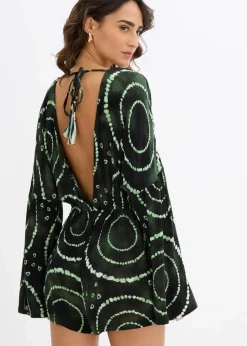 bonprix Bekleidung·Homewear|Jumpsuits^Kurzer Jumpsuit aus fließender Viskose petrol/weiß bedruckt