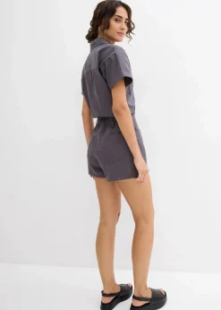 bonprix Jumpsuits^Kurzer Overall aus reiner Baumwolle schiefergrau washed