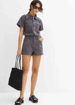 bonprix Jumpsuits^Kurzer Overall aus reiner Baumwolle schiefergrau washed