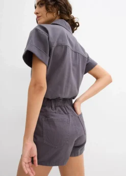 bonprix Jumpsuits^Kurzer Overall aus reiner Baumwolle schiefergrau washed