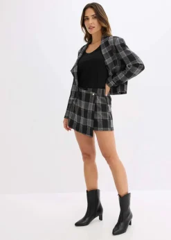 bonprix Hosen|Shorts^Kurzer Skort mit Schmuck-Knopf grau kariert