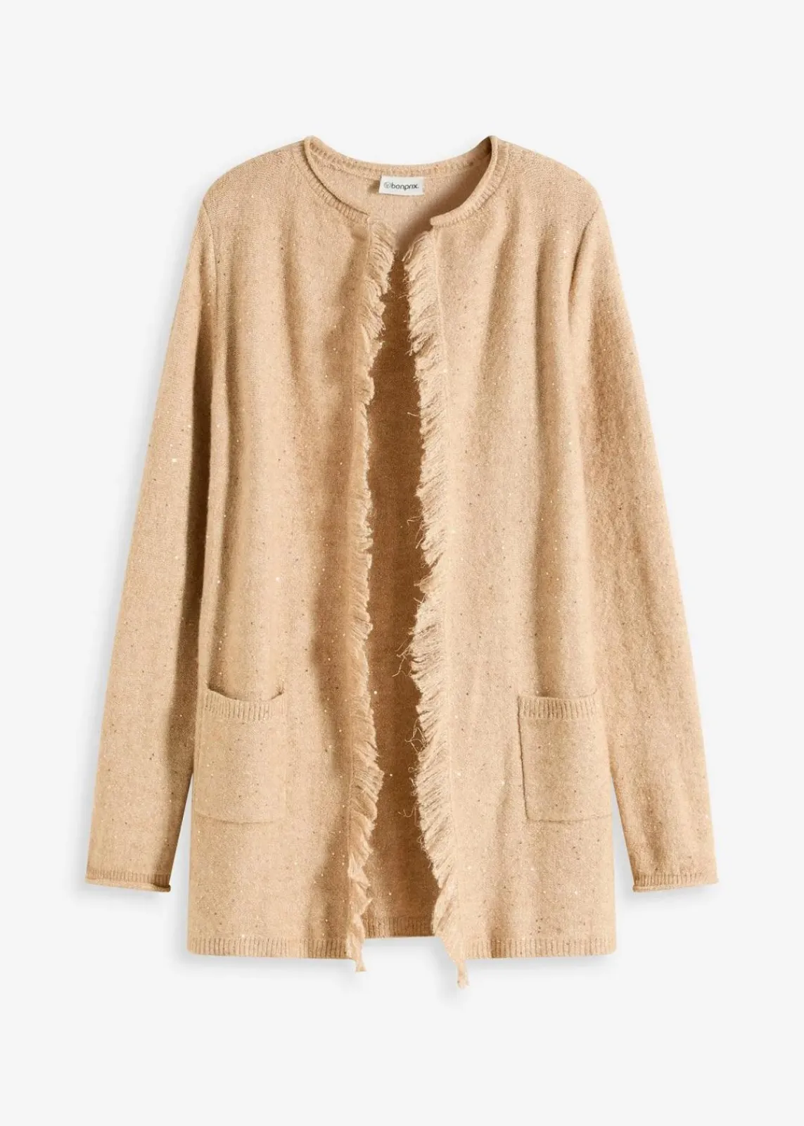 bonprix Bekleidung·Umstandsmode|Bekleidung·Jeans^Kurzer Strickmantel mit Pailetten und Glanzgarn latte macchiato/metallic gold