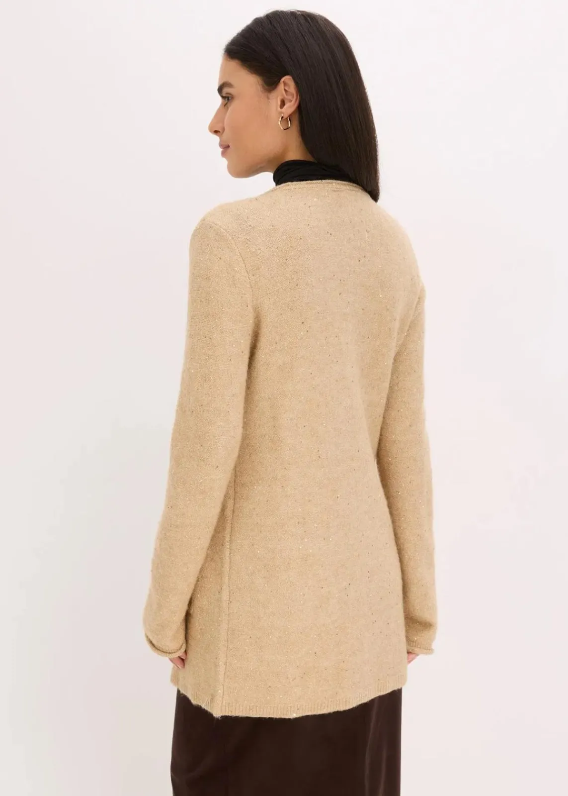 bonprix Bekleidung·Umstandsmode|Bekleidung·Jeans^Kurzer Strickmantel mit Pailetten und Glanzgarn latte macchiato/metallic gold