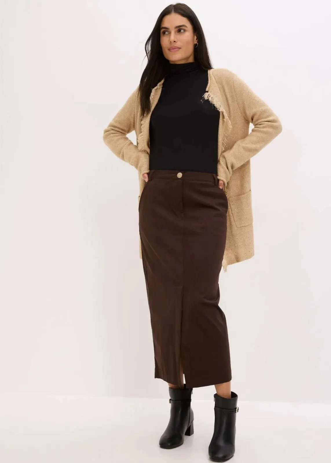 bonprix Bekleidung·Umstandsmode|Bekleidung·Jeans^Kurzer Strickmantel mit Pailetten und Glanzgarn latte macchiato/metallic gold