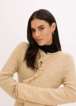 bonprix Bekleidung·Umstandsmode|Bekleidung·Jeans^Kurzer Strickmantel mit Pailetten und Glanzgarn latte macchiato/metallic gold
