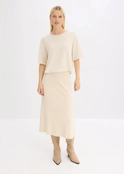 bonprix Shirts & Tops|Zweiteiler & Sets^Kurzes Boxy-Shirt kieselbeige meliert