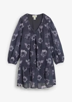bonprix Bekleidung·Pullover & Strickjacken|Kleider^Kurzes Chiffonkleid dunkelgrau geblümt