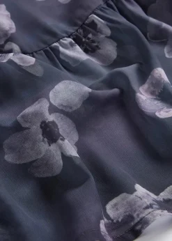 bonprix Bekleidung·Pullover & Strickjacken|Kleider^Kurzes Chiffonkleid dunkelgrau geblümt