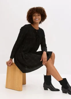bonprix Kleider^Kurzes Cord-Kleid mit Karomuster schwarz bedruckt