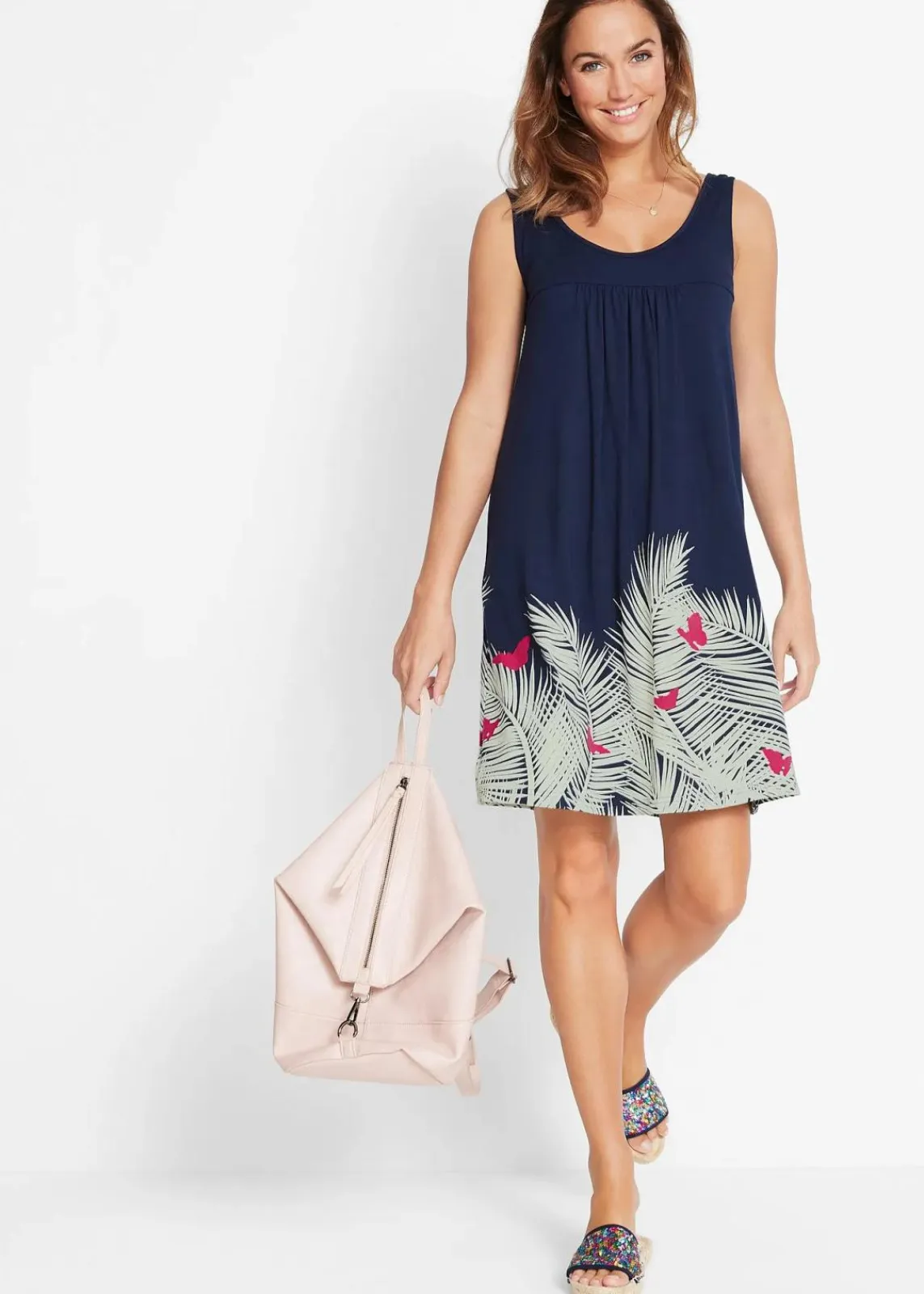 bonprix Kleider^Kurzes Jerseykleid ohne Arm dunkelblau floral