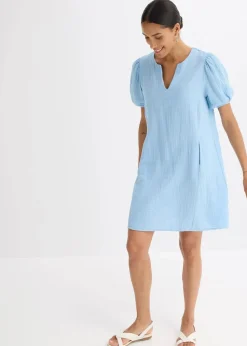 bonprix Kleider|Bekleidung·Pullover & Strickjacken^Kurzes Kleid aus Musselin hellblau