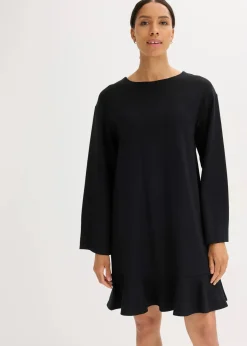 bonprix Bekleidung·Pullover & Strickjacken|Kleider^Kurzes Kleid mit Volant aus Punto di Roma schwarz