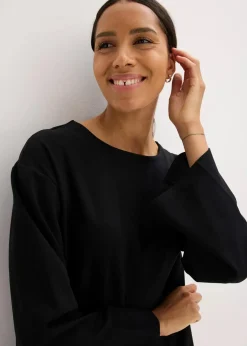 bonprix Bekleidung·Pullover & Strickjacken|Kleider^Kurzes Kleid mit Volant aus Punto di Roma schwarz