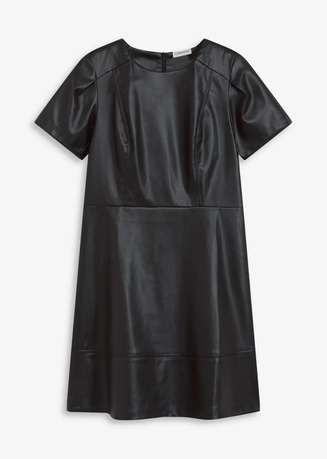bonprix Bekleidung·Pullover & Strickjacken|Nachhaltigere Materialien^Kurzes Lederimitat-Kleid schwarz