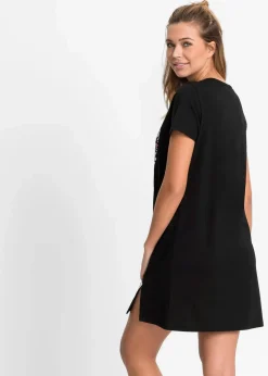 bonprix Wäsche·Nachtwäsche|Nachhaltigere Materialien^Kurzes Nachthemd aus Bio-Baumwolle schwarz bedruckt