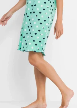 bonprix Nachhaltigere Materialien|Nachtwäsche^Kurzes Nachthemd aus Bio-Baumwolle mentholblau gepunktet