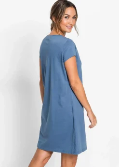bonprix Nachtwäsche|Wäsche·Nachtwäsche^Kurzes Nachthemd aus reiner Baumwolle blau/eulendruck