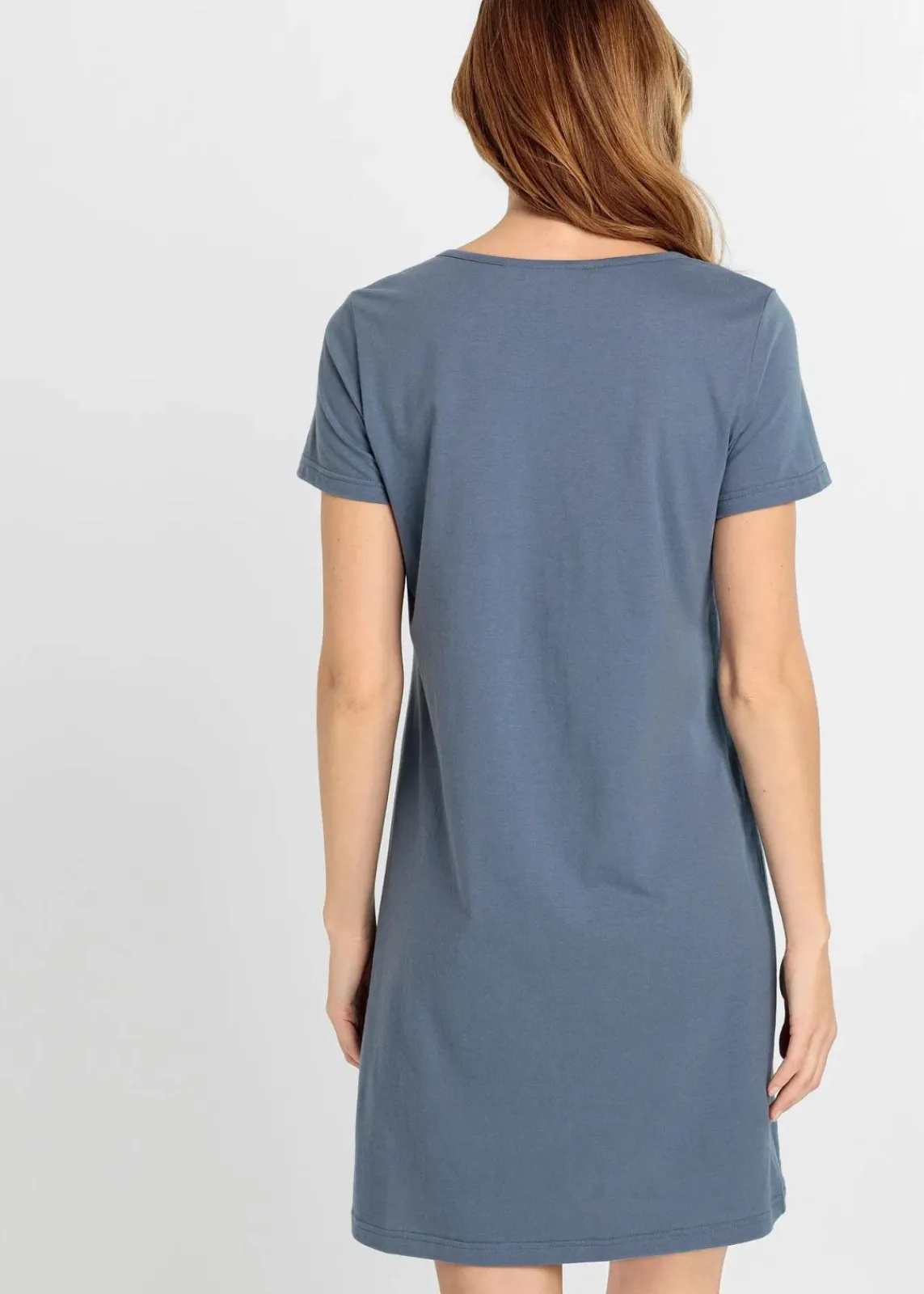 bonprix Wäsche·Nachtwäsche|Nachhaltigere Materialien^Kurzes Nachthemd aus reiner Bio-Baumwolle rauchblau bedruckt