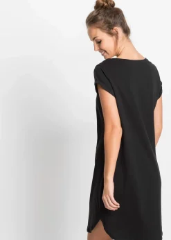 bonprix Nachhaltigere Materialien|Nachtwäsche^Kurzes Nachthemd aus reiner Bio-Baumwolle schwarz bedruckt