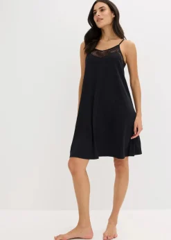 bonprix Nachtwäsche|Nachhaltigere Materialien^Kurzes Nachthemd aus softem Modal-Mix schwarz