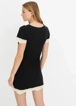 bonprix Wäsche·Nachtwäsche|Nachhaltigere Materialien^Kurzes Nachthemd mit zarter Spitze schwarz