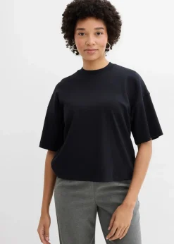 bonprix Bekleidung·Röcke|Nachhaltigere Materialien^Kurzes Oversize-Shirt aus reiner schwerer Bio-Baumwolle schwarz