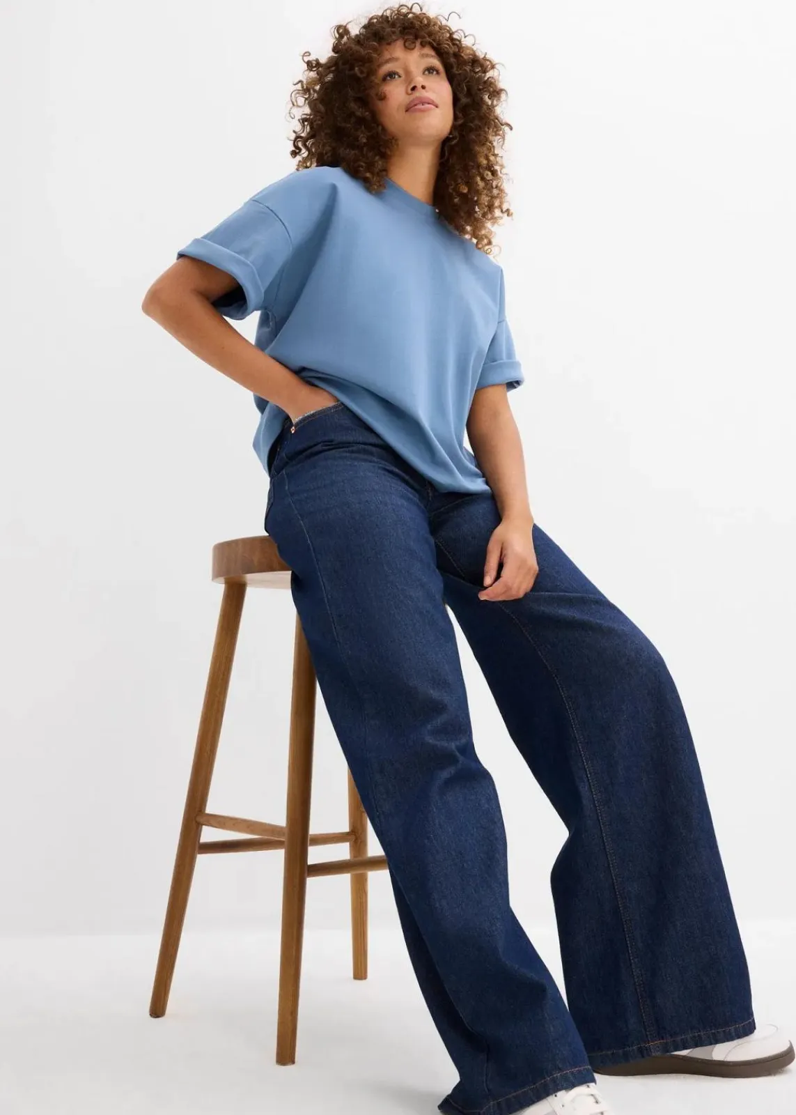 bonprix Shirts & Tops|Basics^Kurzes Oversize-Shirt aus reiner schwerer Bio-Baumwolle wellenblau