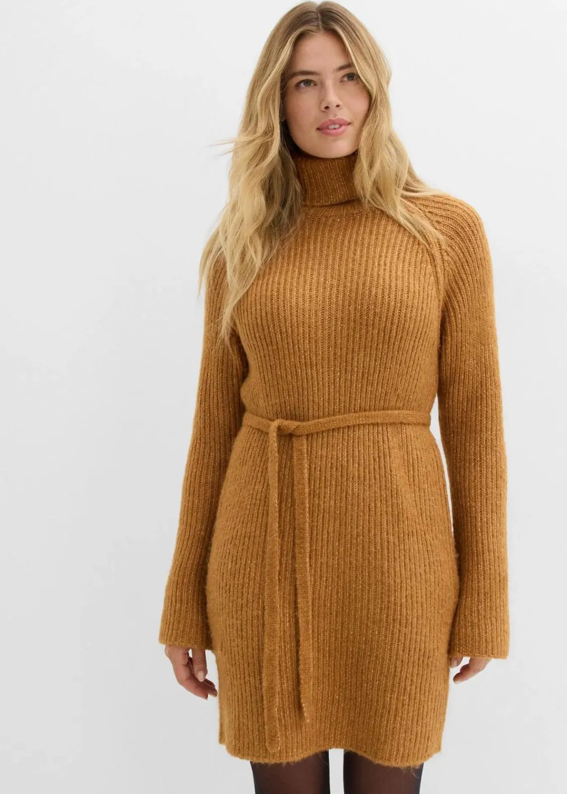 bonprix Bekleidung·Umstandsmode|Bekleidung·Pullover & Strickjacken^Kurzes Ripp-Strickkleid mit Rollkragen haselnuss