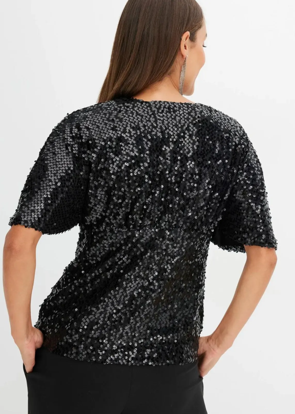 bonprix Shirts & Tops^Kurzes Shirt mit Pailletten schwarz