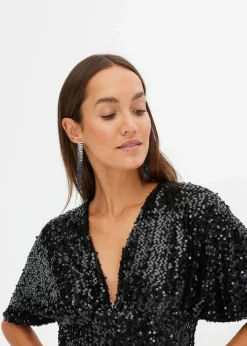 bonprix Shirts & Tops^Kurzes Shirt mit Pailletten schwarz