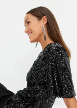 bonprix Shirts & Tops^Kurzes Shirt mit Pailletten schwarz