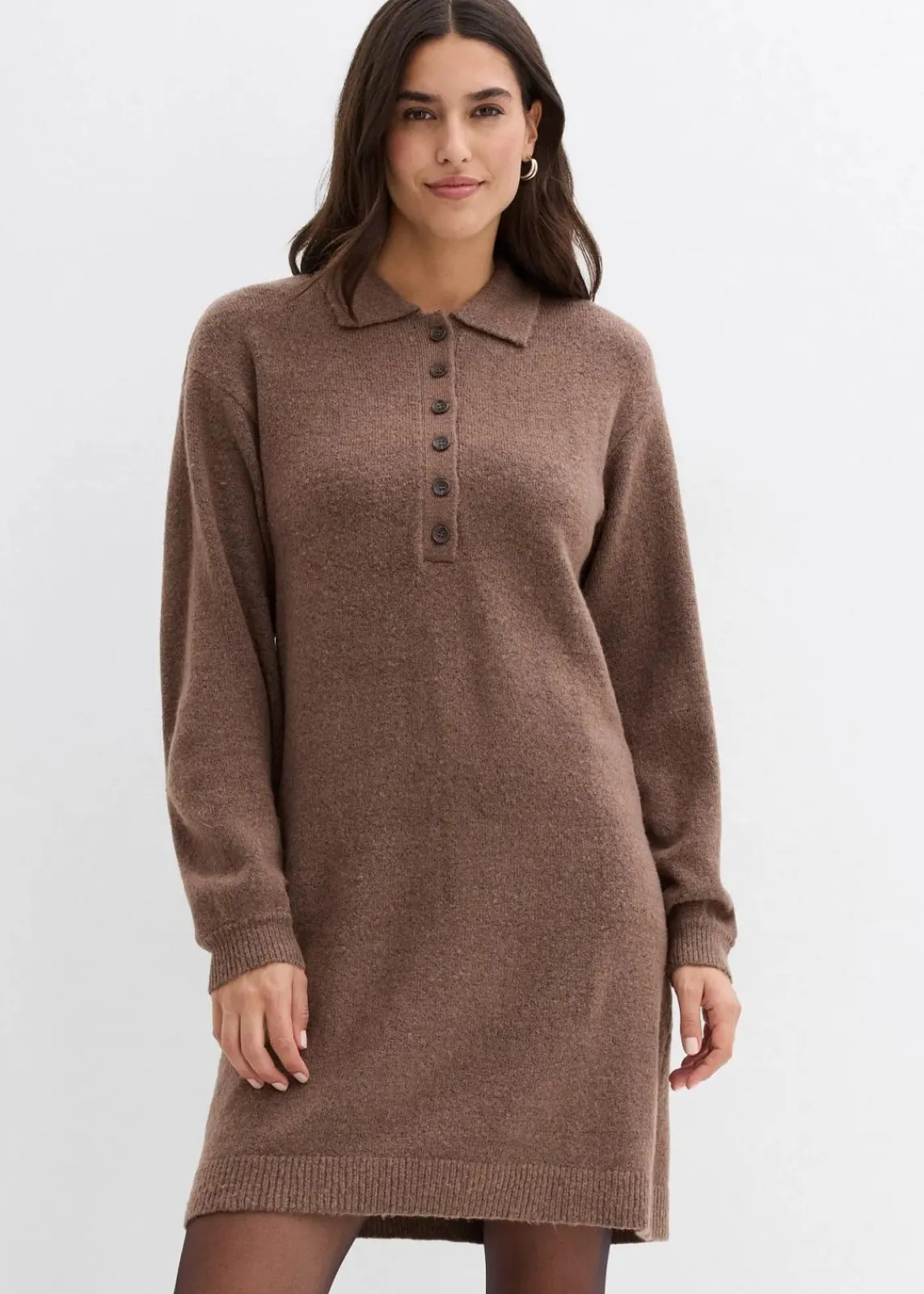 bonprix Strickmode|Kleider^Kurzes Strickkleid mit Knopfleiste lehmbraun