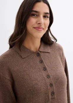 bonprix Strickmode|Kleider^Kurzes Strickkleid mit Knopfleiste lehmbraun