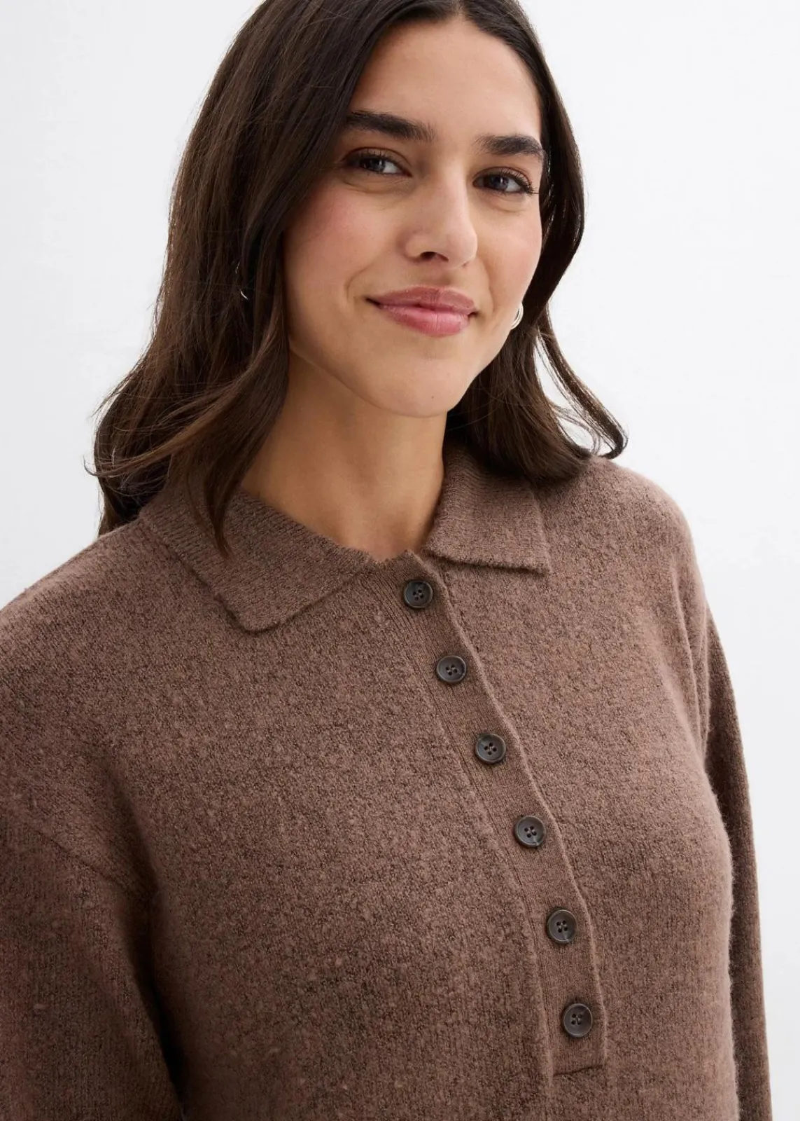 bonprix Strickmode|Kleider^Kurzes Strickkleid mit Knopfleiste lehmbraun