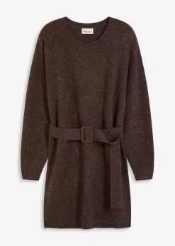 bonprix Strickmode|Kleider^Kurzes Strickkleid mit softem Wollanteil und Gürtel braun