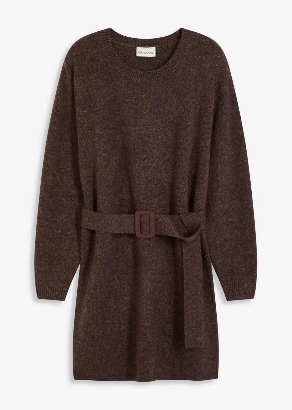 bonprix Strickmode|Kleider^Kurzes Strickkleid mit softem Wollanteil und Gürtel braun