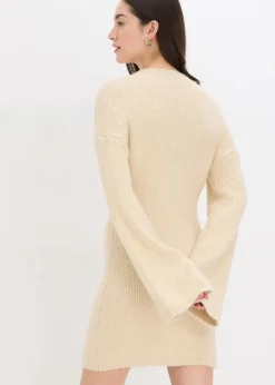 bonprix Bekleidung·Umstandsmode|Bekleidung·Pullover & Strickjacken^Kurzes Strickkleid mit Wollanteil kieselbeige