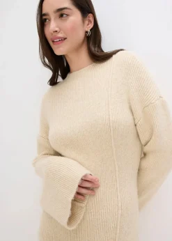 bonprix Bekleidung·Umstandsmode|Bekleidung·Pullover & Strickjacken^Kurzes Strickkleid mit Wollanteil kieselbeige
