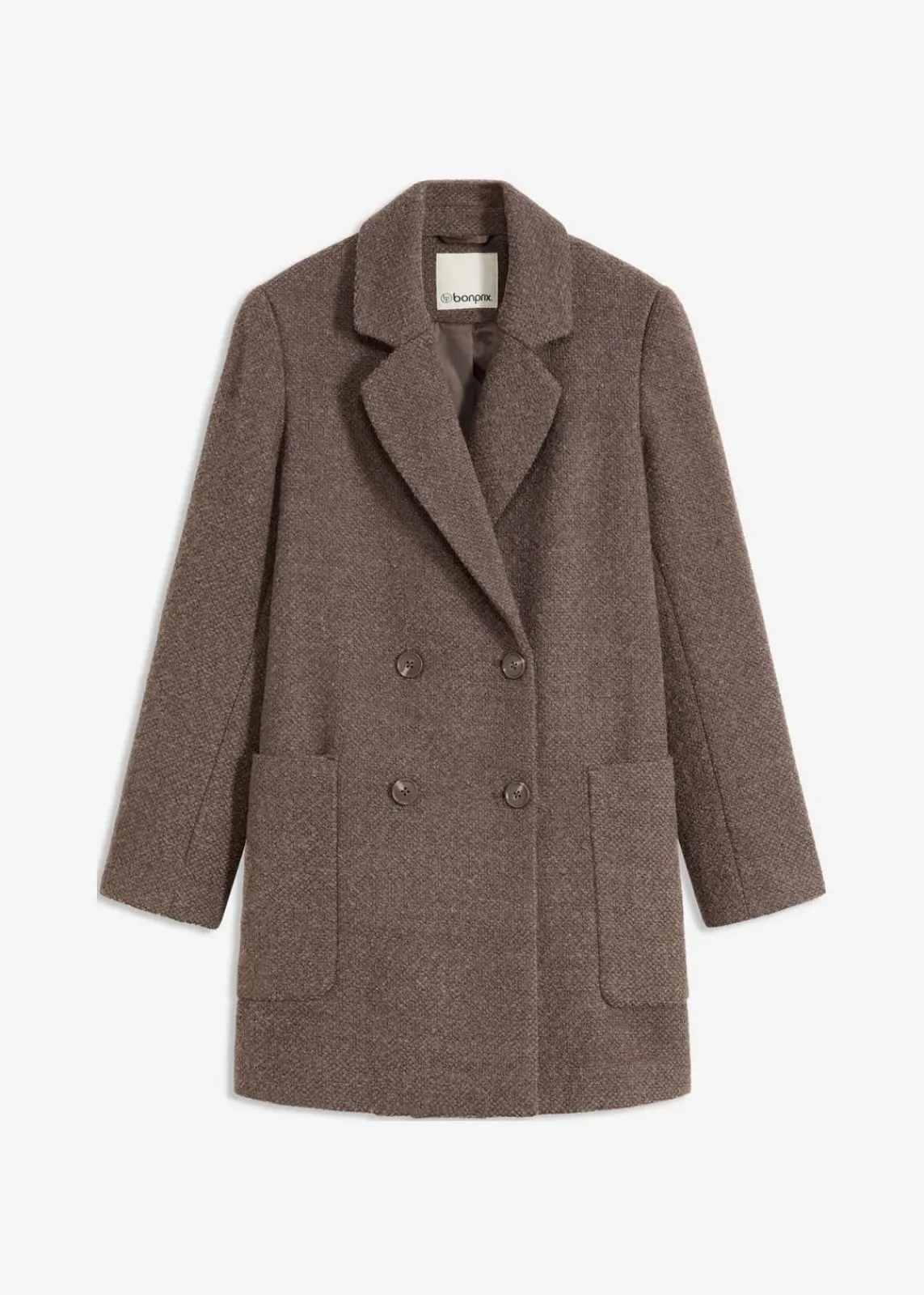 bonprix Jacken & Mäntel|Bekleidung·Hosen^Kurzmantel in Wolloptik taupe/braun meliert