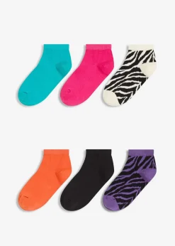 bonprix Nachhaltigere Materialien|Socken & Strumpfhosen^Kurzsocken mit Bio-Baumwolle (6er Pack) dunkelorange + flaschengrün + schwarz + pink + wollweiß/schwarz zebra + mediumlila/schwarz zebra