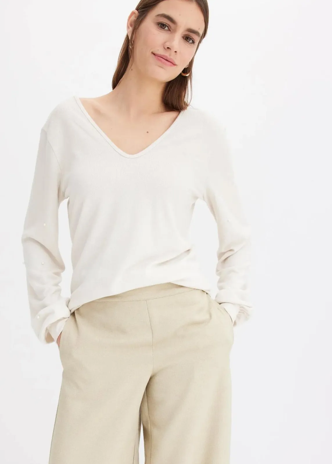 bonprix Bekleidung·Blusen & Tuniken|Sweat^Kuschel-Fleeceshirt mit Perlen natur